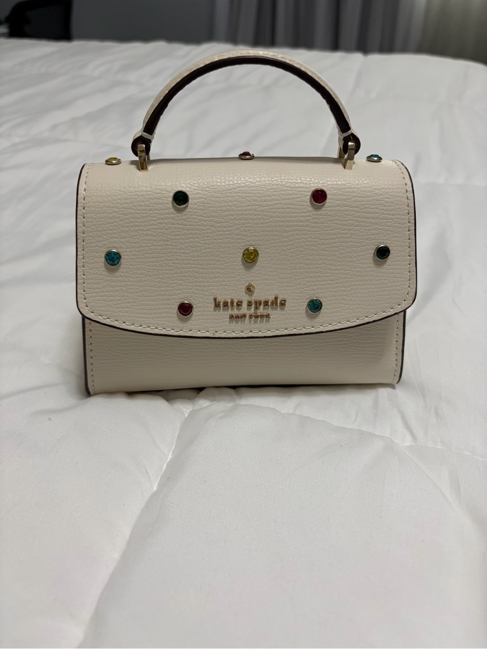 Limited edition kate spade cream mini top-handle bag with multicolor studs - Picture 1 of 6